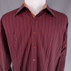 Marcello Sport Maroon Shirt Men's 2XL Flip Cuff Striped Long Sleeve Button Down